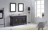 Virtu USA Victoria 60" Double Bath Vanity with White Marble Top and Square Sinks with Brushed Nickel Faucets with Matching Mirror