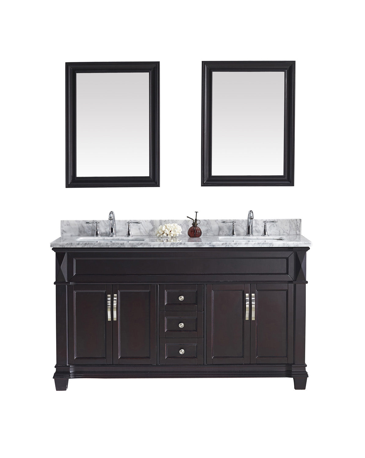 Virtu USA Victoria 60" Double Bath Vanity with Marble Top and Square Sink with Brushed Nickel Faucet and Mirrors - Luxe Bathroom Vanities Luxury Bathroom Fixtures Bathroom Furniture