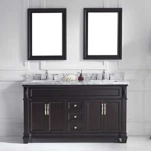Virtu USA Victoria 60" Double Bath Vanity with White Marble Top and Square Sinks with Matching Mirror