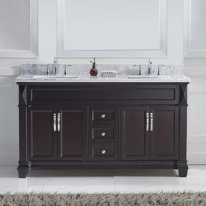 Virtu USA Victoria 60" Double Bath Vanity with White Marble Top and Square Sinks