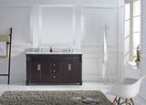 Virtu USA Victoria 60" Double Bath Vanity with White Marble Top and Square Sinks