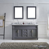 Virtu USA Victoria 60" Double Bath Vanity with White Marble Top and Square Sinks with Polished Chrome Faucets with Matching Mirror