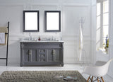 Virtu USA Victoria 60" Double Bath Vanity with White Marble Top and Square Sinks with Polished Chrome Faucets with Matching Mirror