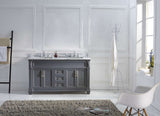 Virtu USA Victoria 60" Double Bath Vanity with White Marble Top and Square Sinks