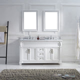 Virtu USA Victoria 60" Double Bath Vanity with White Marble Top and Square Sinks with Brushed Nickel Faucets with Matching Mirror