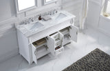 Virtu USA Victoria 60" Double Bath Vanity with White Marble Top and Square Sinks with Brushed Nickel Faucets with Matching Mirror