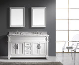 Virtu USA Victoria 60" Double Bath Vanity with White Marble Top and Square Sinks with Brushed Nickel Faucets with Matching Mirror