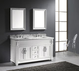 Virtu USA Victoria 60" Double Bath Vanity with White Marble Top and Square Sinks with Brushed Nickel Faucets with Matching Mirror