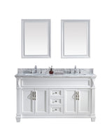 Virtu USA Victoria 60" Double Bath Vanity with Marble Top and Square Sink with Brushed Nickel Faucet and Mirrors - Luxe Bathroom Vanities Luxury Bathroom Fixtures Bathroom Furniture