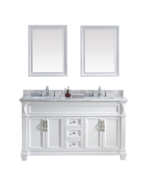 Virtu USA Victoria 60" Double Bath Vanity with Marble Top and Square Sink with Brushed Nickel Faucet and Mirrors - Luxe Bathroom Vanities Luxury Bathroom Fixtures Bathroom Furniture