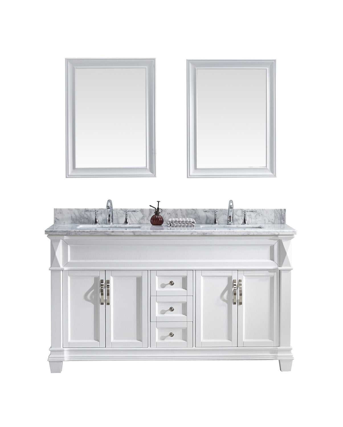 Virtu USA Victoria 60" Double Bath Vanity with Marble Top and Square Sink with Polished Chrome Faucet and Mirrors - Luxe Bathroom Vanities Luxury Bathroom Fixtures Bathroom Furniture