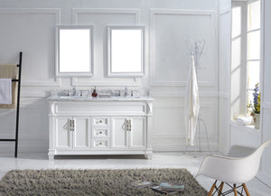 Virtu USA Victoria 60" Double Bath Vanity with White Marble Top and Square Sinks with Matching Mirror