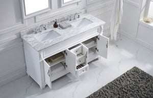 Virtu USA Victoria 60" Double Bath Vanity with White Marble Top and Square Sinks with Matching Mirror