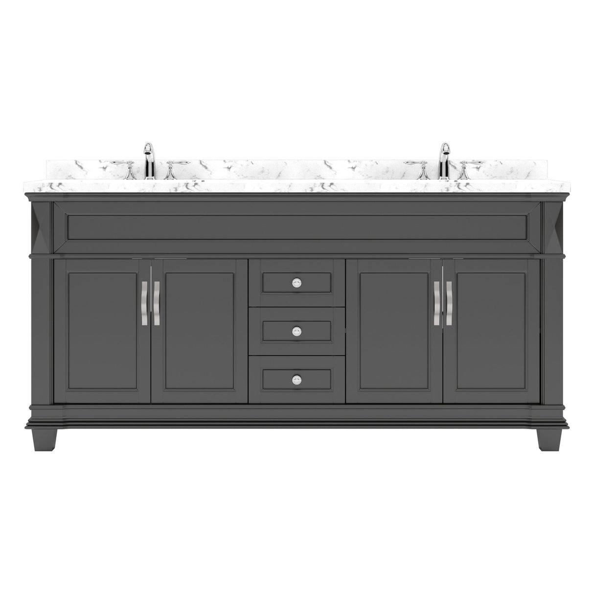 Virtu USA Victoria 72" Double Bath Vanity with Cultured White Quartz Top and Round Sinks with Matching Mirror