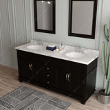 Virtu USA Victoria 72" Double Bath Vanity with Cultured White Quartz Top and Round Sinks with Matching Mirror