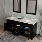 Virtu USA Victoria 72" Double Bath Vanity with Cultured White Quartz Top and Round Sinks with Matching Mirror