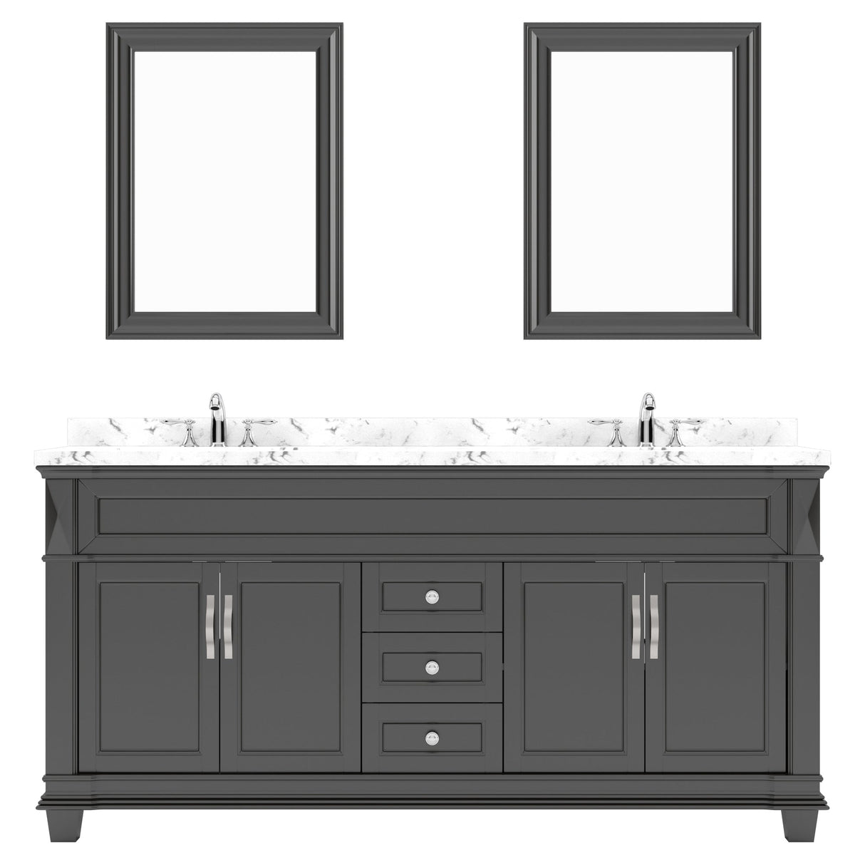 Virtu USA Victoria 72" Double Bath Vanity with Cultured White Quartz Top and Round Sinks with Matching Mirror - Luxe Bathroom Vanities