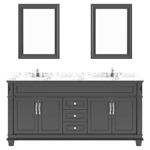 Virtu USA Victoria 72" Double Bath Vanity with White Quartz Top and Round Sinks with Polished Chrome Faucets with Matching Mirror - Luxe Bathroom Vanities
