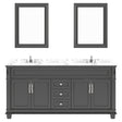 Virtu USA Victoria 72" Double Bath Vanity with Cultured Marble White Quartz Top and Round Sinks with Brushed Nickel Faucets with Matching Mirror - Luxe Bathroom Vanities