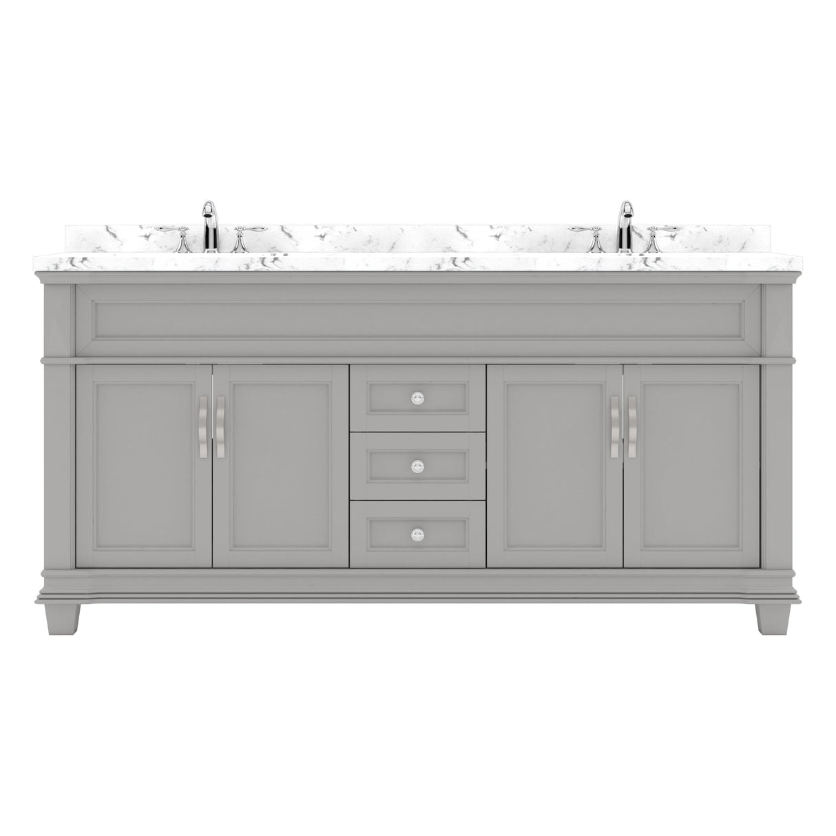 Virtu USA Victoria 72" Double Bath Vanity with Cultured White Quartz Top and Round Sinks with Matching Mirror