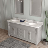 Virtu USA Victoria 72" Double Bath Vanity with Cultured White Quartz Top and Round Sinks with Matching Mirror