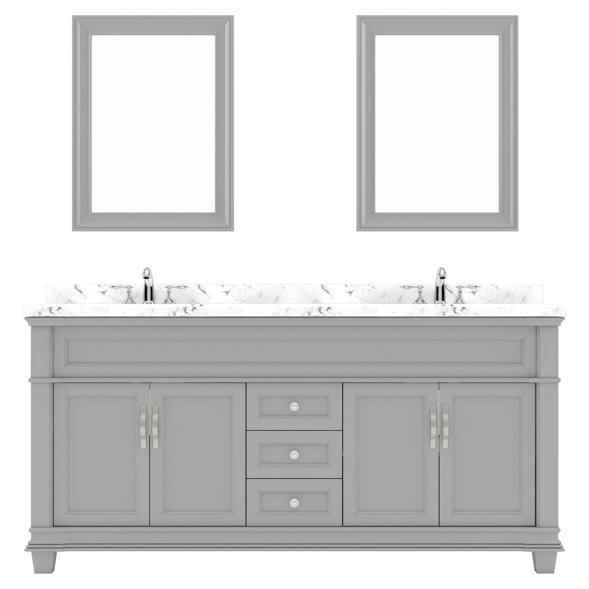 Virtu USA Victoria 72" Double Bath Vanity with Cultured White Quartz Top and Round Sinks with Matching Mirror - Luxe Bathroom Vanities