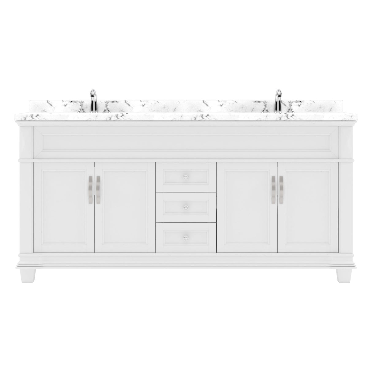 Virtu USA Victoria 72" Double Bath Vanity with Cultured White Quartz Top and Round Sinks with Matching Mirror