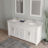 Virtu USA Victoria 72" Double Bath Vanity with Cultured White Quartz Top and Round Sinks with Matching Mirror