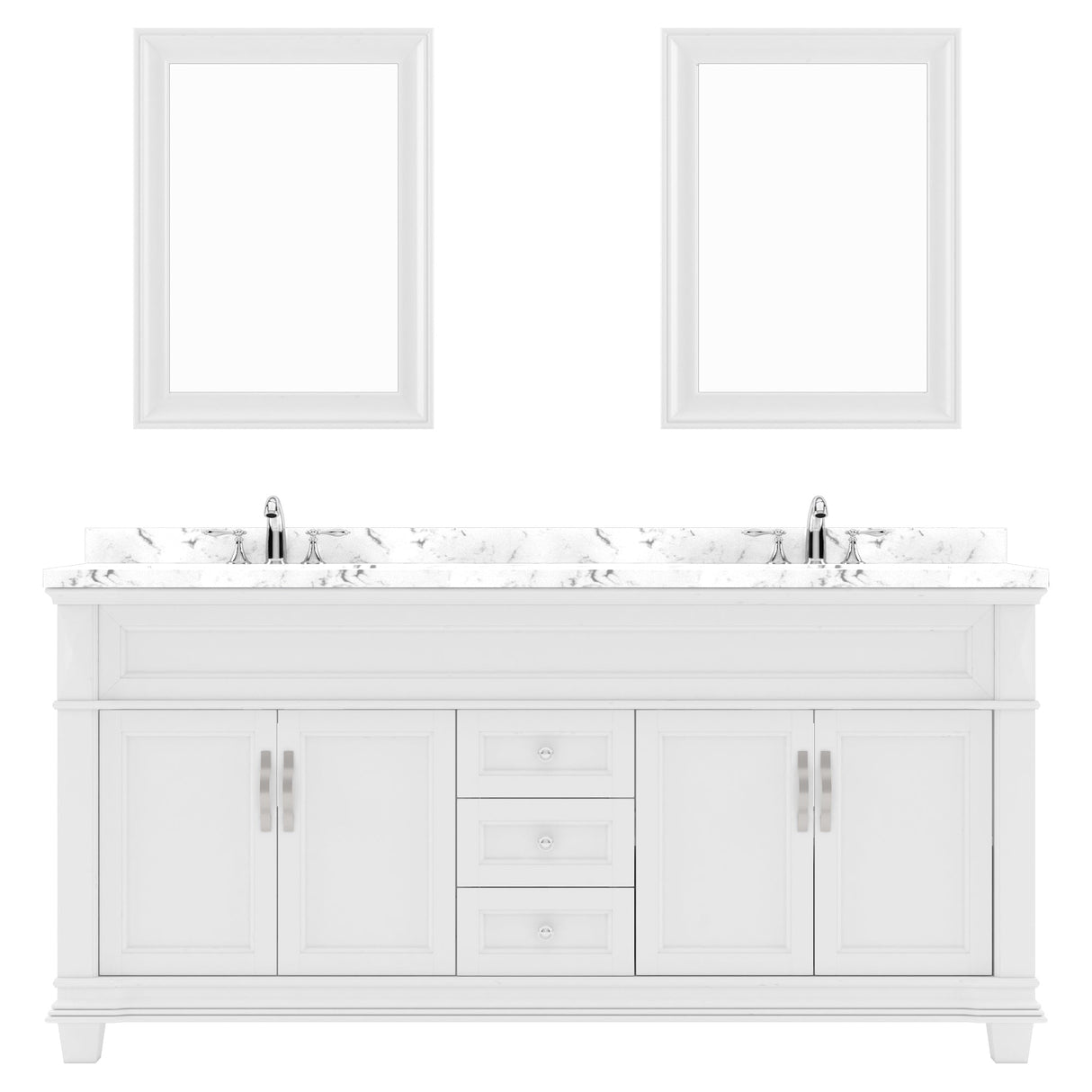 Virtu USA Victoria 72" Double Bath Vanity with Cultured White Quartz Top and Round Sinks with Matching Mirror - Luxe Bathroom Vanities