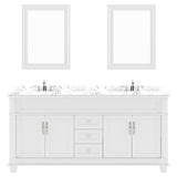 Virtu USA Victoria 72" Double Bath Vanity with Cultured White Quartz Top and Round Sinks with Matching Mirror - Luxe Bathroom Vanities