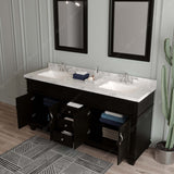 Virtu USA Victoria 72" Double Bath Vanity with Cultured Marble White Top and Square Sinks with Brushed Nickel Faucets with Matching Mirror