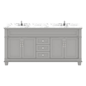 Virtu USA Victoria 72" Double Bath Vanity with Cultured Marble White Top and Square Sinks with Polished Chrome Faucets with Matching Mirror