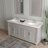 Virtu USA Victoria 72" Double Bath Vanity with Cultured Marble White Top and Square Sinks with Brushed Nickel Faucets with Matching Mirror