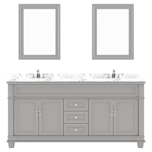 Virtu USA Victoria 72" Double Bath Vanity with Cultured Marble White Top and Square Sinks with Polished Chrome Faucets with Matching Mirror - Luxe Bathroom Vanities