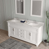 Virtu USA Victoria 72" Double Bath Vanity with Cultured Marble White Top and Square Sinks with Polished Chrome Faucets with Matching Mirror