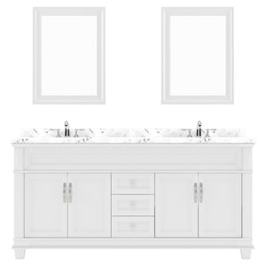 Virtu USA Victoria 72" Double Bath Vanity with Cultured Marble White Top and Square Sinks with Polished Chrome Faucets with Matching Mirror - Luxe Bathroom Vanities