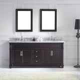 Virtu USA Victoria 72" Double Bath Vanity with White Marble Top and Round Sinks with Brushed Nickel Faucets with Matching Mirror