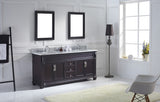 Virtu USA Victoria 72" Double Bath Vanity with White Marble Top and Round Sinks with Brushed Nickel Faucets with Matching Mirror