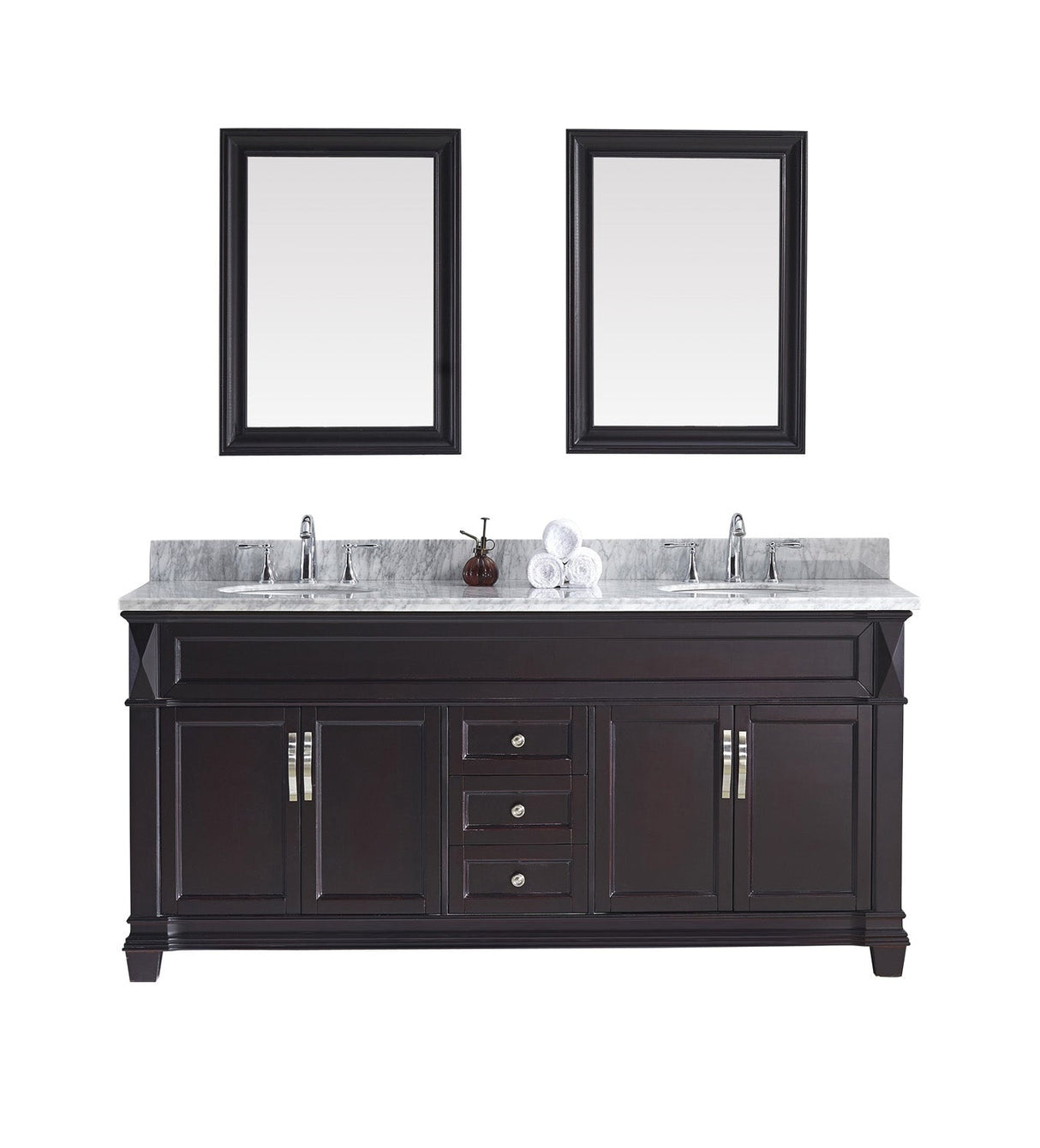 Virtu USA Victoria 72" Double Bath Vanity with Marble Top and Round Sink with Polished Chrome Faucet and Mirrors - Luxe Bathroom Vanities Luxury Bathroom Fixtures Bathroom Furniture