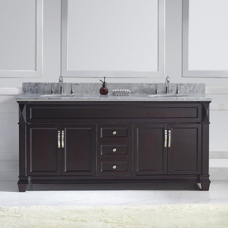 Virtu USA Victoria 72" Double Bath Vanity with White Marble Top and Round Sinks