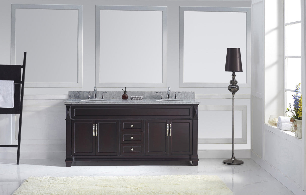 Virtu USA Victoria 72" Double Bath Vanity with White Marble Top and Round Sinks