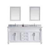 Virtu USA Victoria 72" Double Bath Vanity with Marble Top and Round Sink with Brushed Nickel Faucet and Mirrors - Luxe Bathroom Vanities Luxury Bathroom Fixtures Bathroom Furniture