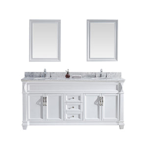 Virtu USA Victoria 72" Double Bath Vanity with Marble Top and Round Sink with Brushed Nickel Faucet and Mirrors - Luxe Bathroom Vanities Luxury Bathroom Fixtures Bathroom Furniture