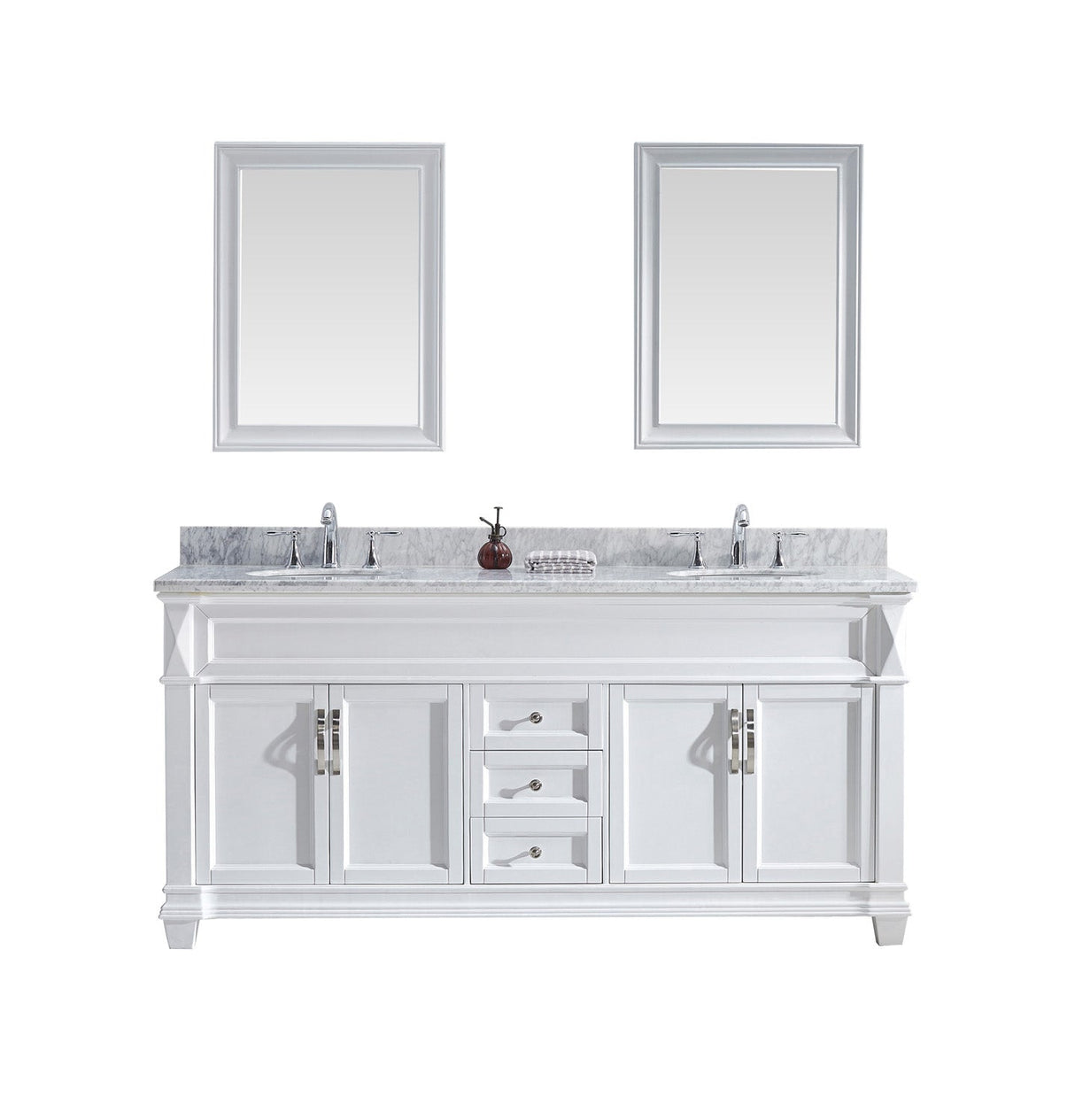 Virtu USA Victoria 72" Double Bath Vanity with Marble Top and Round Sink with Polished Chrome Faucet and Mirrors - Luxe Bathroom Vanities Luxury Bathroom Fixtures Bathroom Furniture