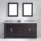 Virtu USA Victoria 72" Double Bath Vanity with White Marble Top and Square Sinks with Brushed Nickel Faucets with Matching Mirror