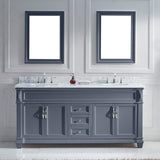 Virtu USA Victoria 72" Double Bath Vanity with White Marble Top and Square Sinks with Matching Mirror