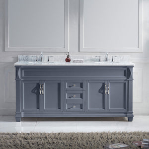 Virtu USA Victoria 72" Double Bath Vanity with White Marble Top and Square Sinks