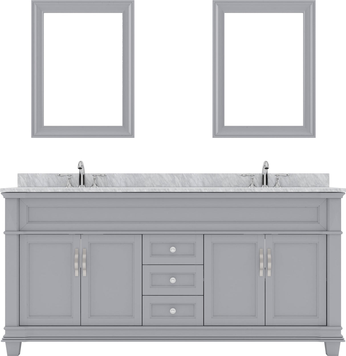 Virtu USA Victoria 72" Double Bath Vanity with White Marble Top and Square Sinks with Brushed Nickel Faucets with Matching Mirror - Luxe Bathroom Vanities