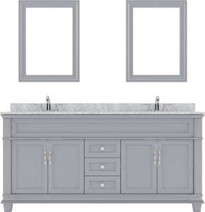 Virtu USA Victoria 72" Double Bath Vanity in White with White Marble Top and Square Sinks with Polished Chrome Faucets with Matching Mirror - Luxe Bathroom Vanities