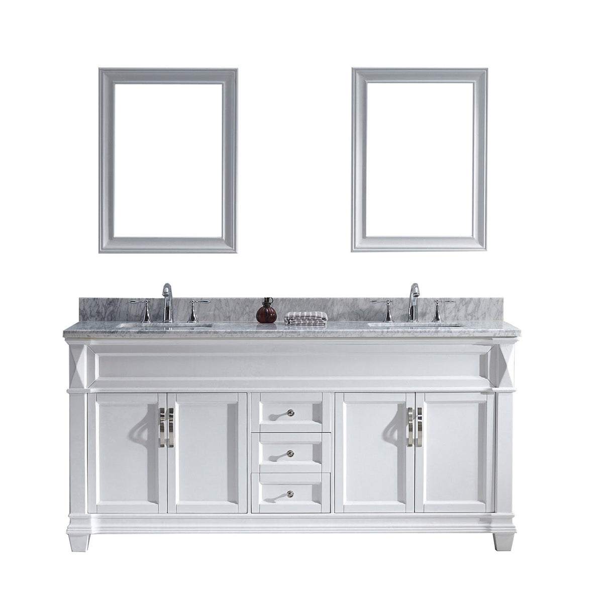 Virtu USA Victoria 72" Double Bath Vanity with Marble Top and Square Sink with Polished Chrome Faucet and Mirrors - Luxe Bathroom Vanities Luxury Bathroom Fixtures Bathroom Furniture